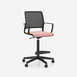 xilium counter high chair by nowy styl, ax01 black mesh backrest, armrests, high gas stem, footplate, black frame and armrests, fabric camira era cse19 calendar pink