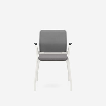 youteam visitor side chair-4 leg frame-upholstered backrest-armrests-white frame finished in a grey fabric
