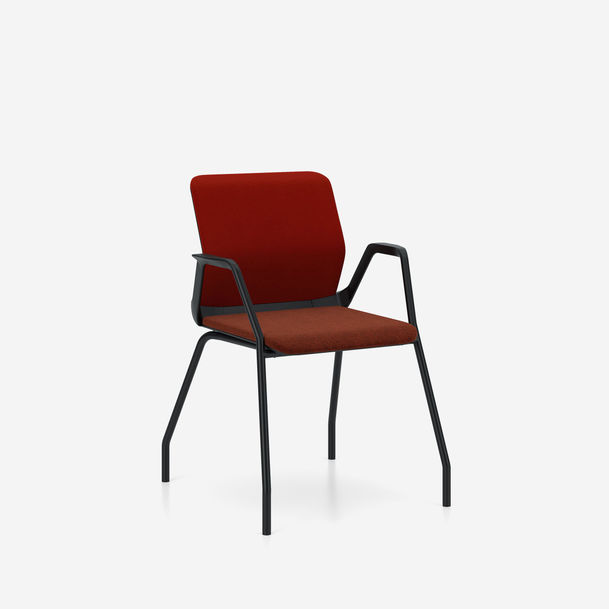 youteam visitor chair by nowy styl, 4 leg frame and armrests in RAL 7021 Black Grey, upholstered back in gabriel step stg63075 red, upholstered fabric seat in gabriel step melange stmg63075 red-1