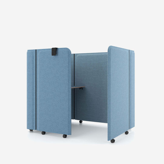brainy mobile folding space saving work station booth with folding desk surface by nowy styl blue upholstery - 2