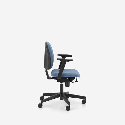 segla office swivel chair by nowy styl, low backrest, 2d armrests, black frame, fabric step melange by gabriel stmg67004 blue