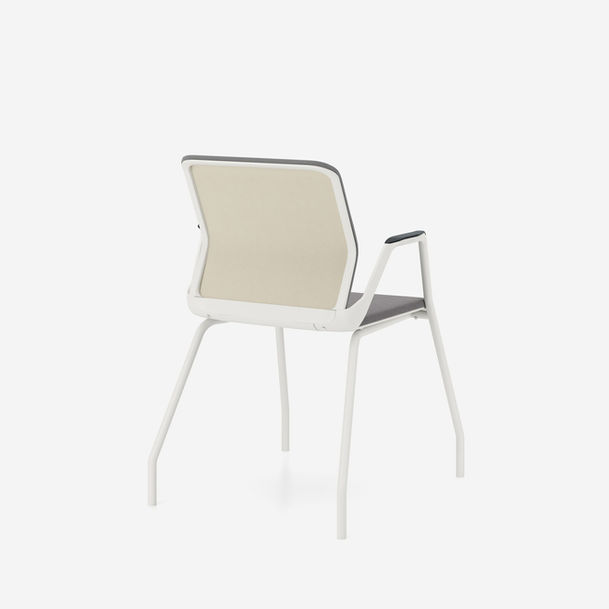 youteam visitor chair by nowy styl, 4 leg frame and armrests in pure white, castors, mesh back in gabriel runner rn60165 grey, fabric seat in camira era cse13 present-3
