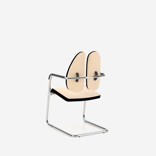 xenium duoback conference meeting chair by rohde grahl, duoback backrest cantilever frame, chrome frame, black armrests, fabric fine leather sd06 cream, gabriel runner rn60999 black edges