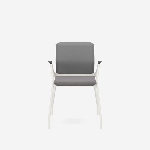 youteam visitor chair by nowy styl, 4 leg frame and armrests in pure white, castors, mesh back in gabriel runner rn60165 grey, fabric seat in camira era cse13 present-0