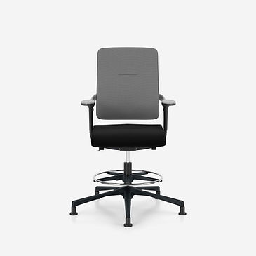 xenium-counter-swivel-chair-upholstered backrest, black frame, 3D armrests and footring
