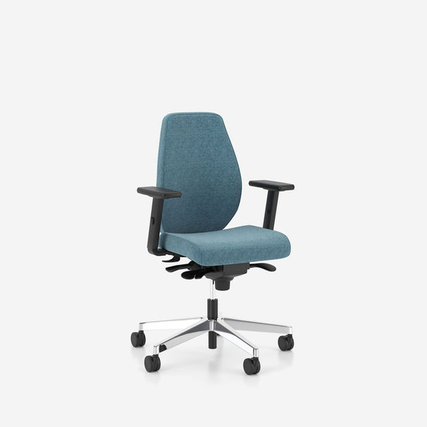 bjarg medium back office swivel chair by nowy styl with 2D armrests and polished base finished in camira blazer fabric CUZ1R