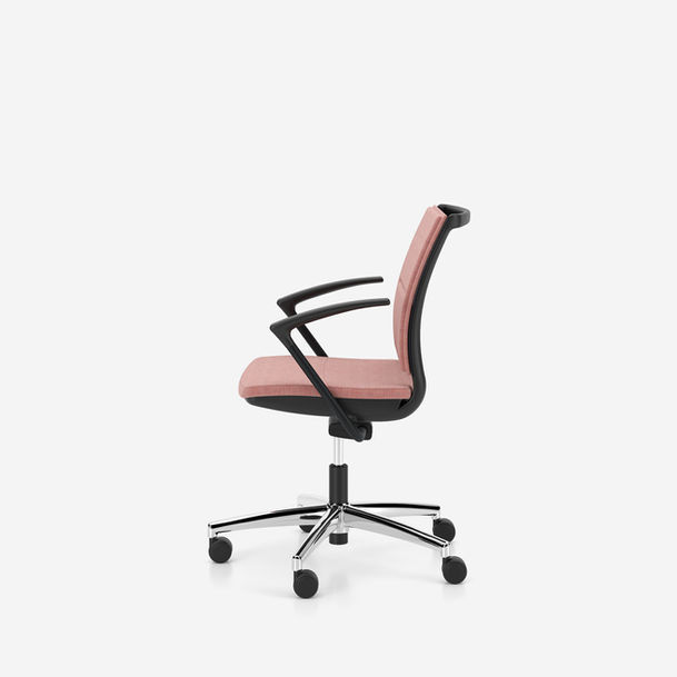 sail conference swivel chair by nowy styl, chrome base,upholstered mesh backrest, black armrests, fabric kvadrat remix3 rx612 -6