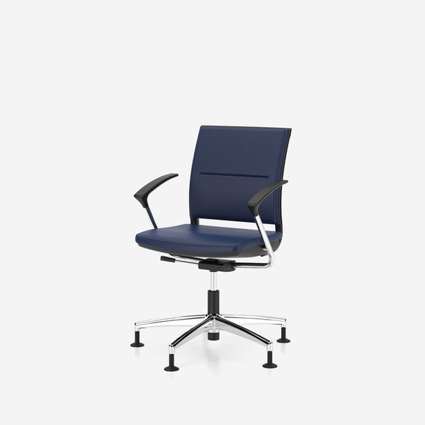 sail conference swivel chair by nowy styl, chrome base,upholstered mesh backrest,chrome and black armrests, fabric camira skai parotega NF729-7
