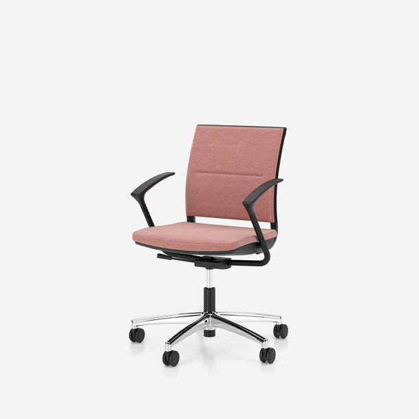 sail conference swivel chair by nowy styl, chrome base,upholstered mesh backrest, black armrests, fabric kvadrat remix3 rx612 -7