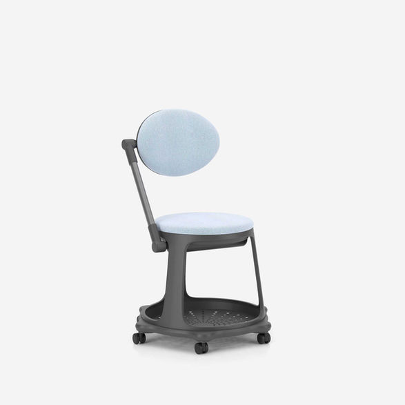 bzoom mobile meeting seat with storage and folding backrest / laptop table by nowy styl, dark grey plastic frame on wheels, fabric camira era cse38 allowance blue