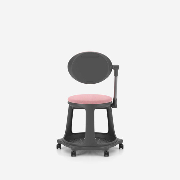 bzoom mobile meeting seat with storage and folding backrest / laptop table by nowy styl, dark grey plastic frame on wheels, fabric camira era cse24 date dusky pink