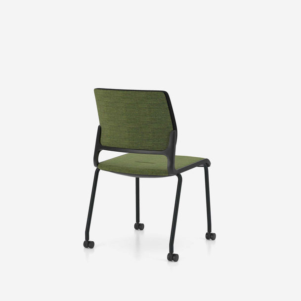 xilium 4-leg meeting chair by nowy styl, upholstered backrest, no armrests, black frame, black legs on castors, fabric kvadrat remix3 rx163 green, rx933 black