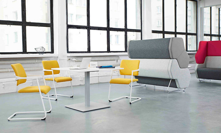 2me-visitor-chair-white cantilever-frame-armrests-yellow fabric