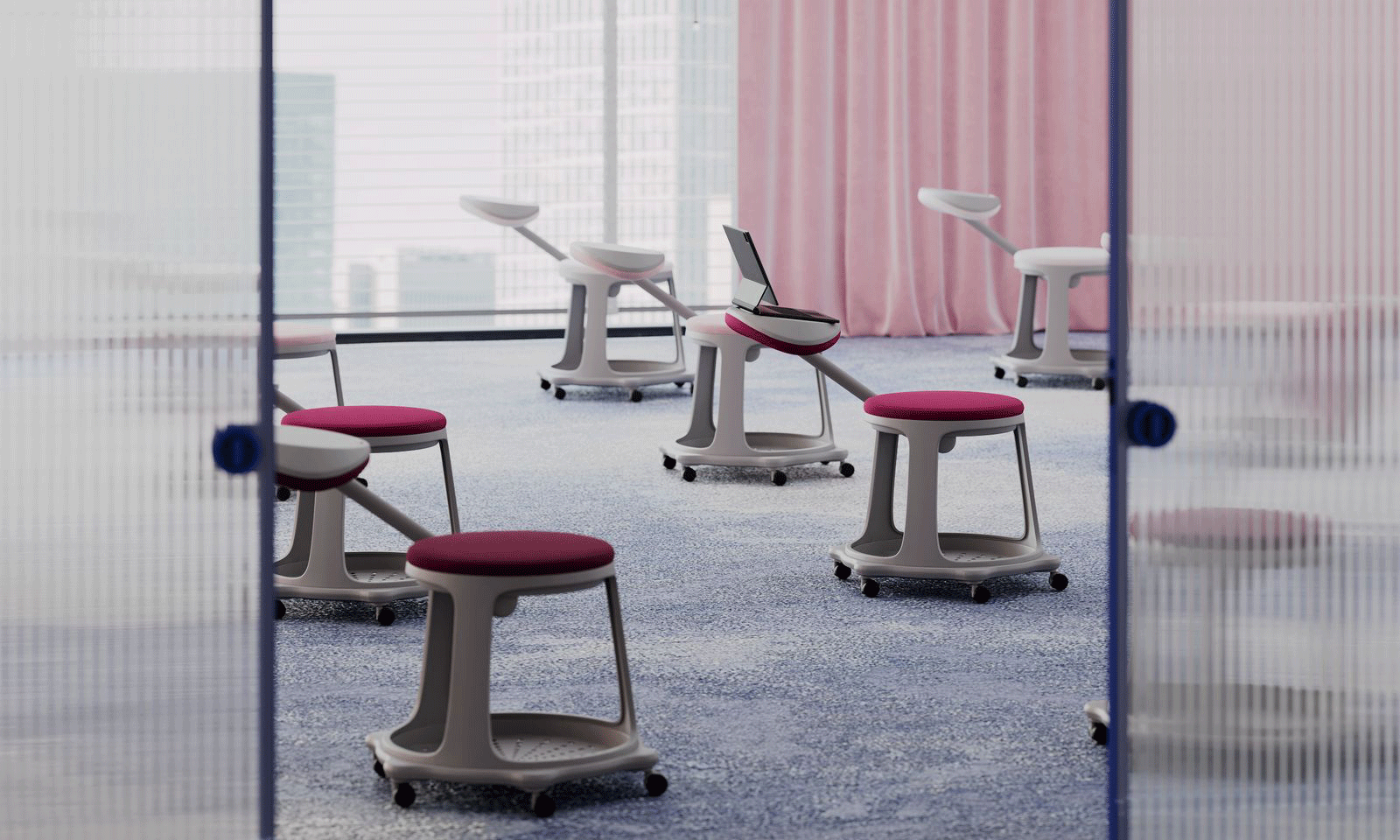 bzoom seats with backrest and laptop stand in a group setting