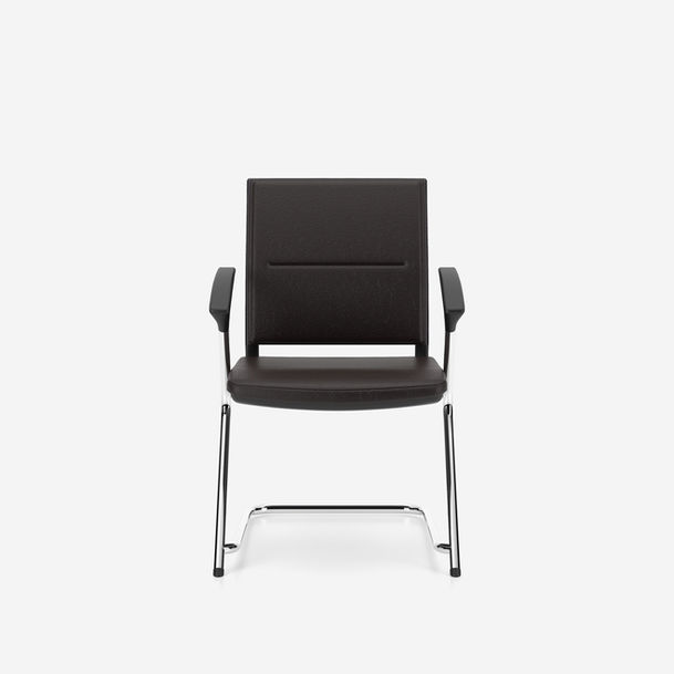 sail meeting chair by nowy styl, cantilever frame, upholstered mesh backrest,armrests, chrome frame, fabric skai parotega vinyl-NF656-0