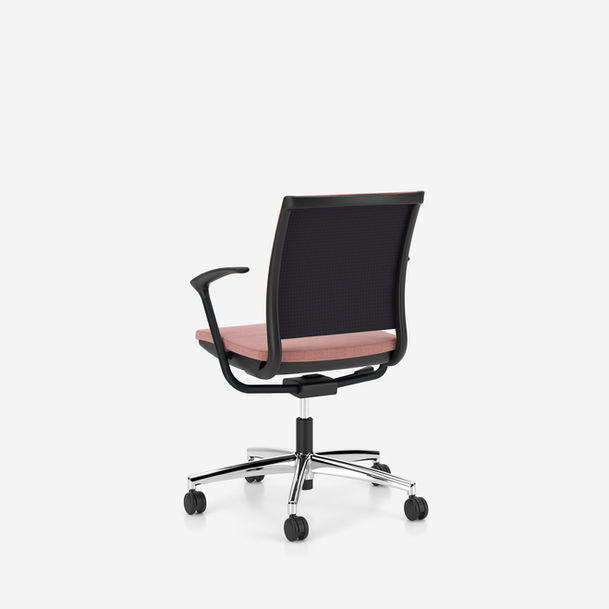 sail conference swivel chair by nowy styl, chrome base,upholstered mesh backrest, black armrests, fabric kvadrat remix3 rx612 -5