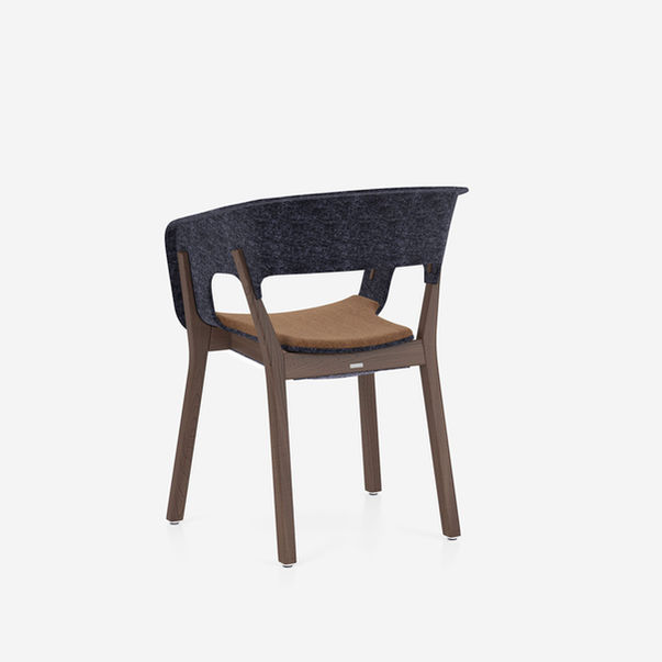 njord meeting chair by kusch+co. 4 leg wooden frame in wood stained walnut colour with a felt flexible backrest in colour anthracite seat in camira synergy fabric colour lds37 brown