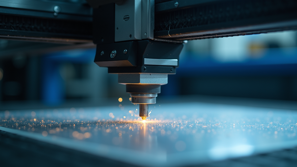 Eye-level view of a laser cutting machine working on an acrylic sheet