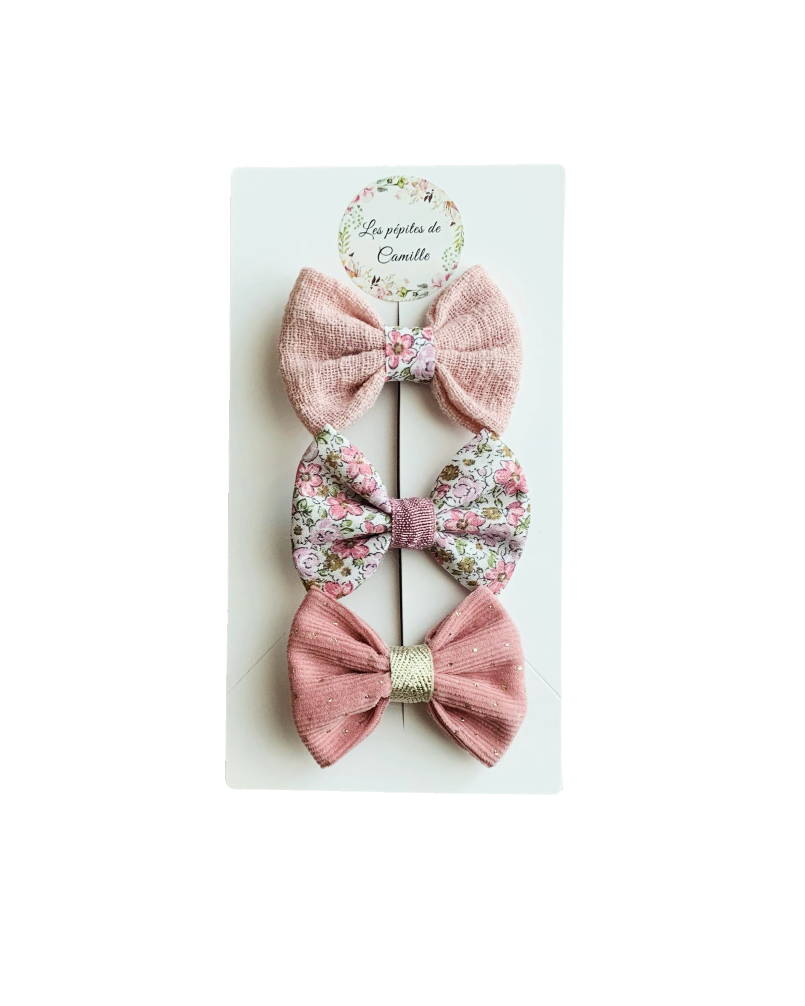 Trio de barrettes liberty et gaze de coton