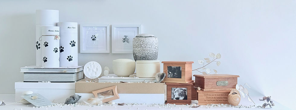 urns and keepsakes and memorabilia for loss of a pet and remembrance 