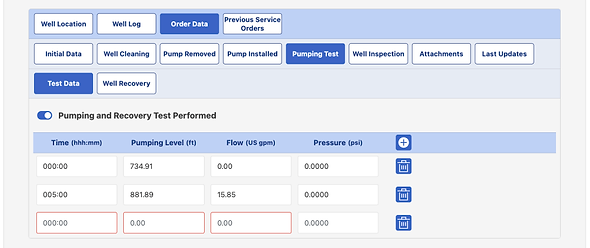 Water Well Pumping test tab at Water Well Online