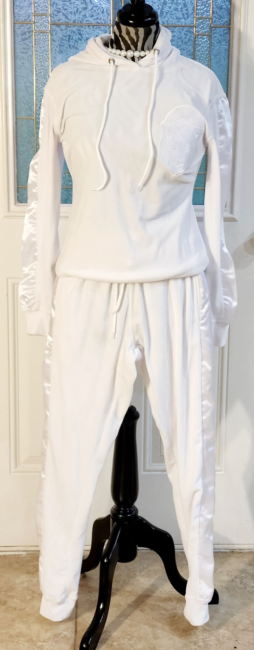 Thumbnail: White with White Satin Velour Track Suit