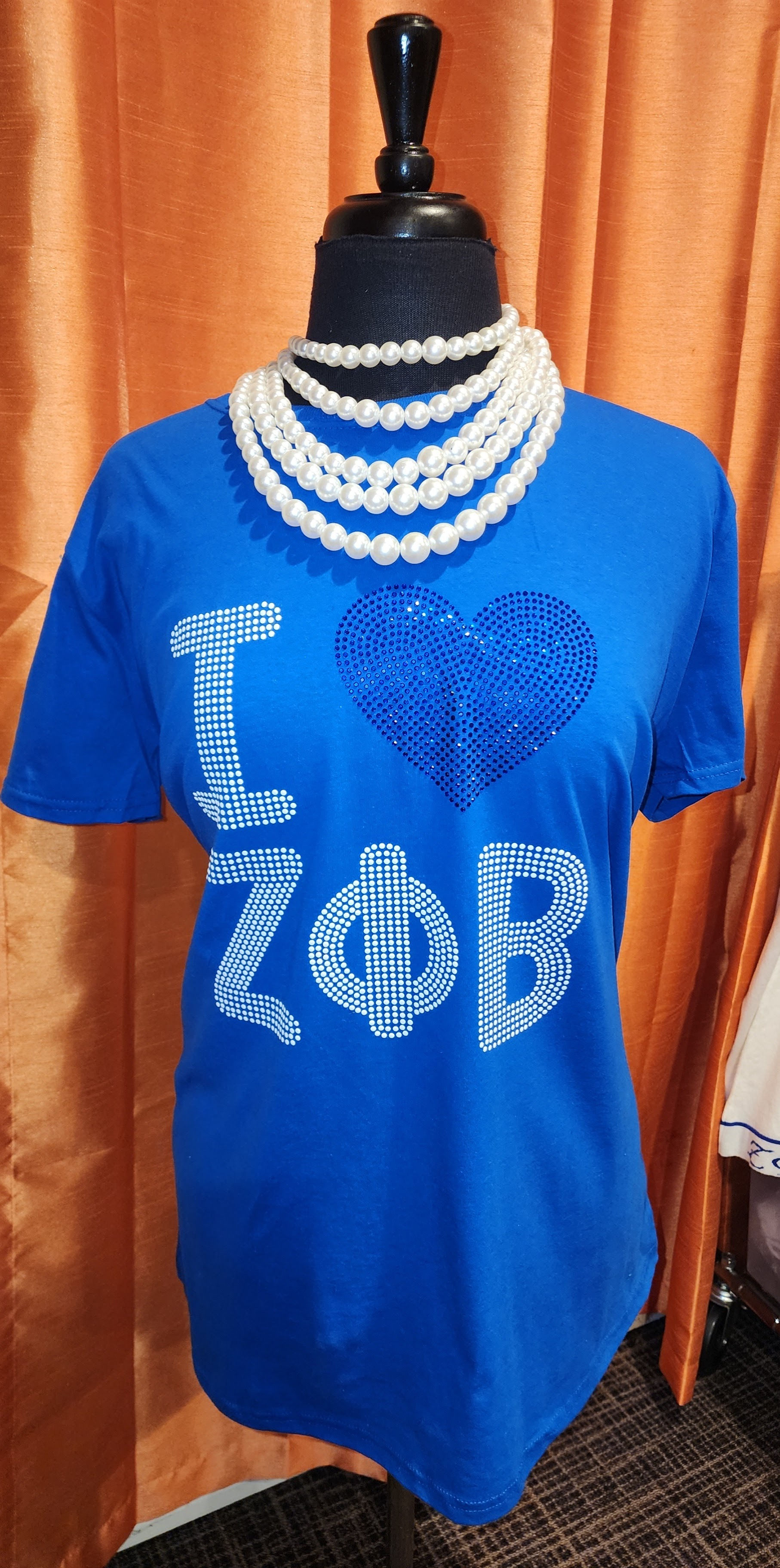 I 💙 ΖΦΒ White Nailhead RB Diamond Heart Tee Ladies Fit S-3X