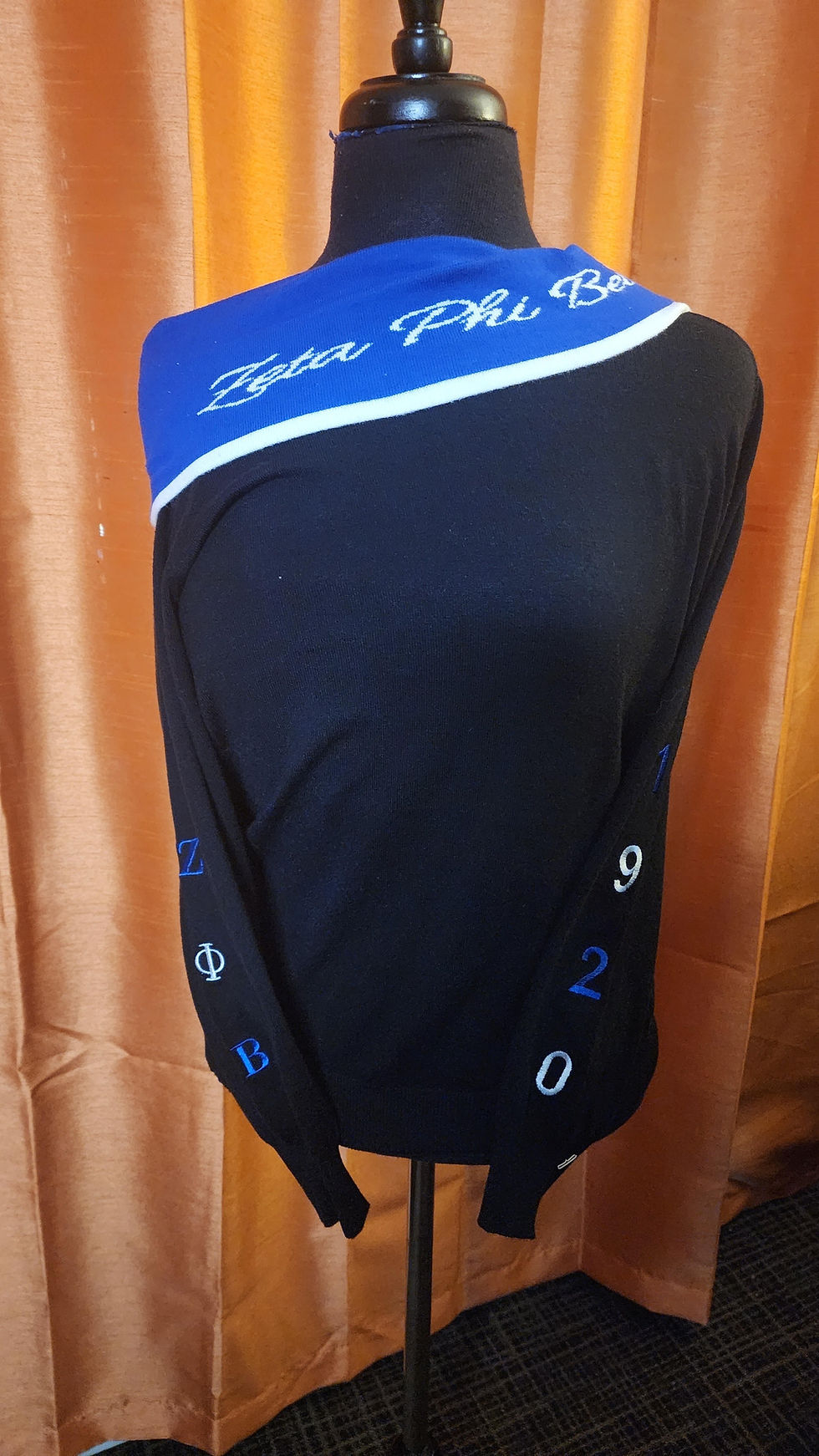Thumbnail: ΖΦΒ   Royal Blue White and Black BoatNeck Sweater
