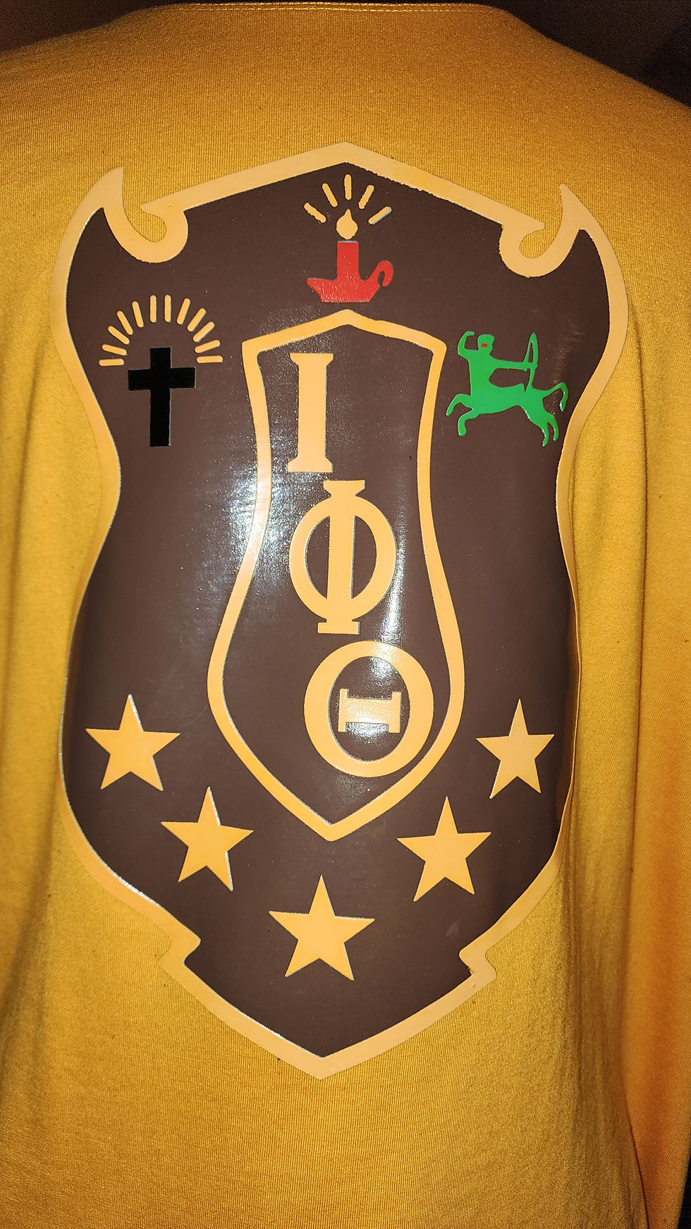 Thumbnail: Iota 3D Silicone Raised Shield on Gold Tee Brown Accents  w/1963 on Sleeve