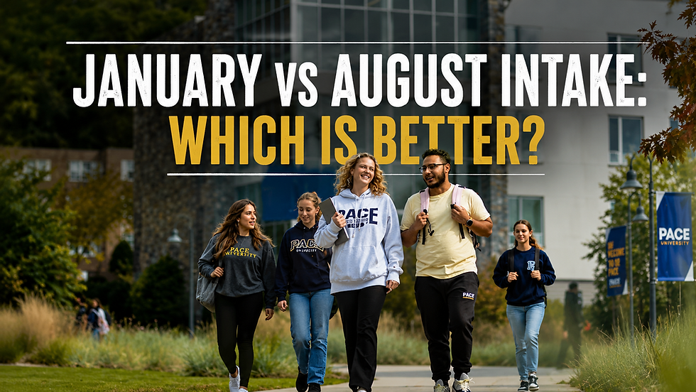 College students walking on a university campus with text reading “January vs August Intake: Which Is Better?”
