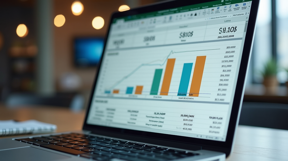 Eye-level view of a laptop screen showing a cash flow forecast spreadsheet