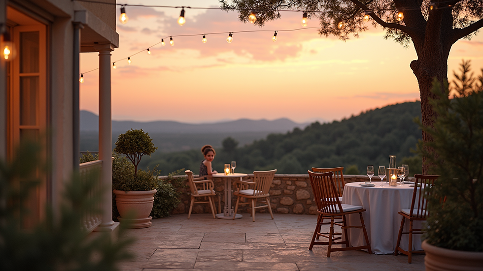 Vue romantique d’une terrasse provençale au crépuscule