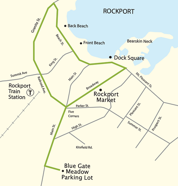 Rockport Shuttle route map of downtown Rockport, MA