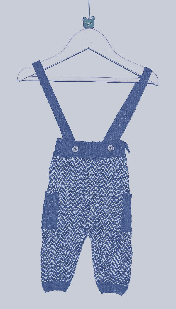 Thumbnail: Blue knitted trosers with braces.