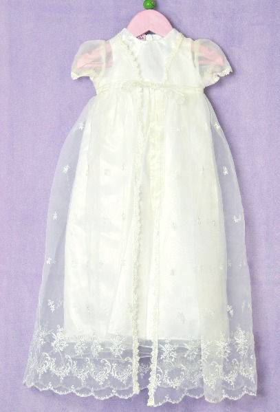 Christening dress set.White.Sleeveless.Satin look material overlaid with chiffon look material.Round neck.Fully lined.