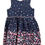Thumbnail: Dress. Navy blue multi. Sleeveless bodice with round neck. Skirt gathered onto bodice with pink piping. Fully lined.