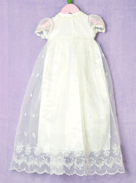 Thumbnail: Overdress.Short sleeves.Chiffon look material.Ribbon tie. Embroidered all over.