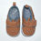 Thumbnail: Shoe in tan. 6-12 months. Size 2Uk. Brogue look shoe with grey trim to top edges. Striped lining.