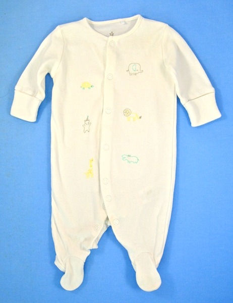 White babygrow. Long sleeve with integrated scratch mitts