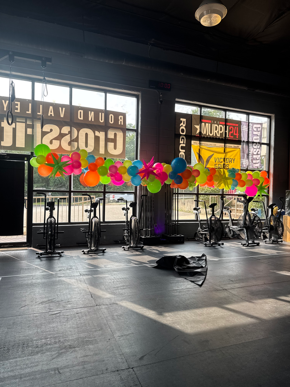 Gym with colorful party decorations