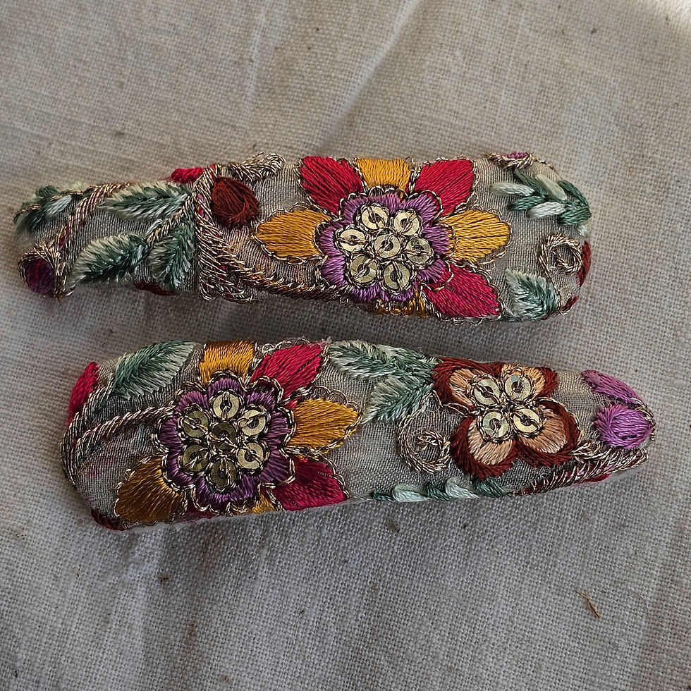 Thumbnail: Colorful floral embroidered hair clips