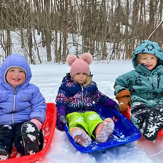 Children on sleds in snow