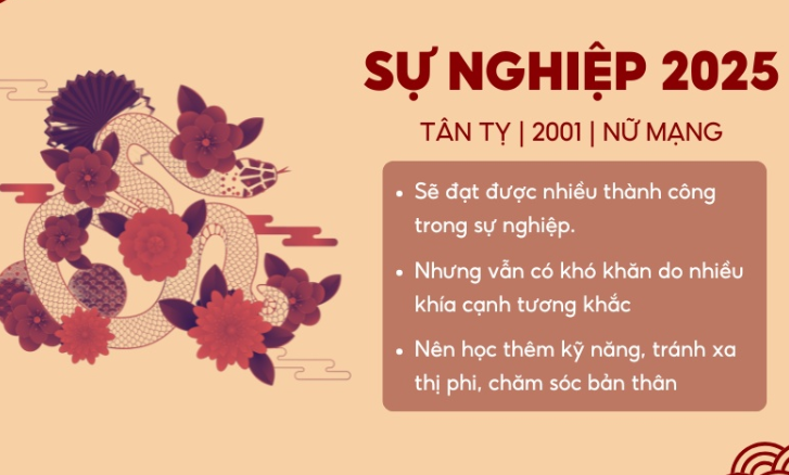 Tử vi 2001 nữ mạng cho thấy sự nghiệp 2025 của tuổi này có nhiều cơ hội xen lẫn thách thức