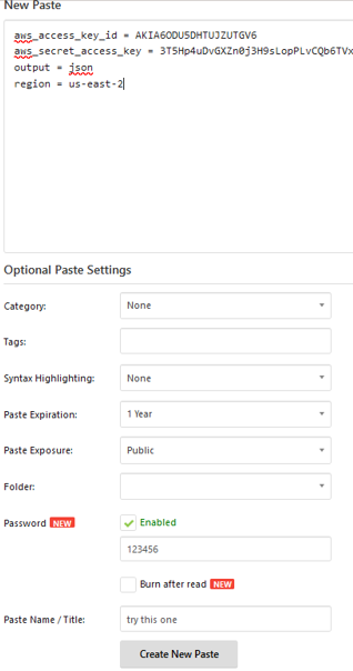 Canary token on Pastebin with a password