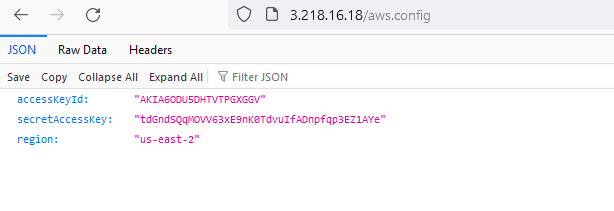 The canary token on the path /aws.config