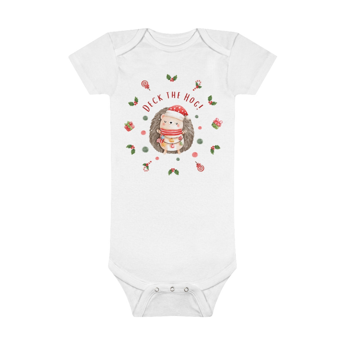  Deck The Hog | Hedgehog Christmas Onesie® | Organic Baby Bodysuit for Holidays