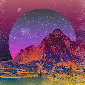 Cosmic Pink and Yellow Retro Moon Landscape with Moon Backdrop