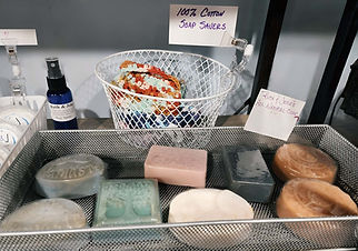 Handmade soaps and crochet cotten soap saver bags.
