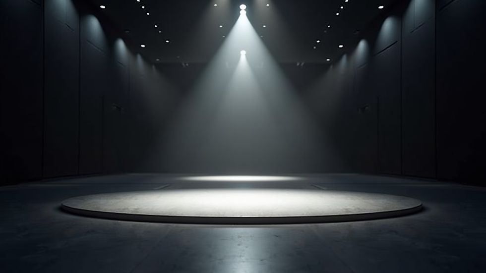 Eye-level view of a modern conference stage with a spotlight