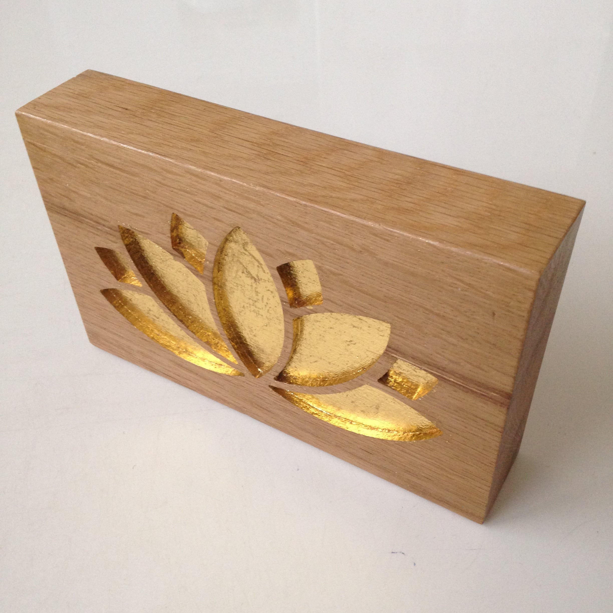 Lotus flower carved & Gilded Oak block